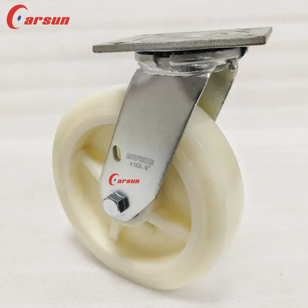 Carsun Heavy Duty Caster Wheels 8-Inch White Nylon Wheels Industrial Swivel Caster photo-3