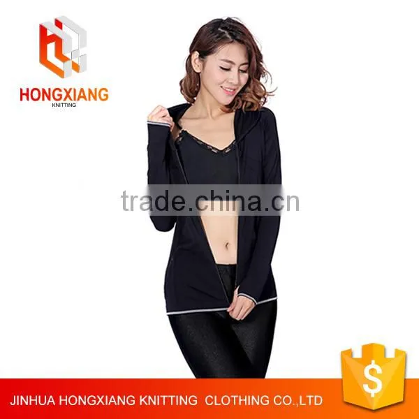 Hongxiang Multicolor Custom Women Black Seamless Sports Coat Slim Yoga Sweatshirts With Hooded photo-4
