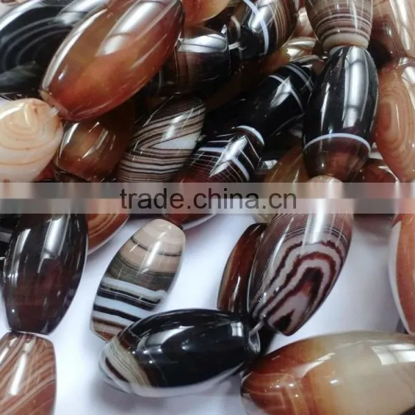 Natural Smooth Drum Shape Brown Agate Strip Loose Beads Unit Shape For Regilious Gift photo-3