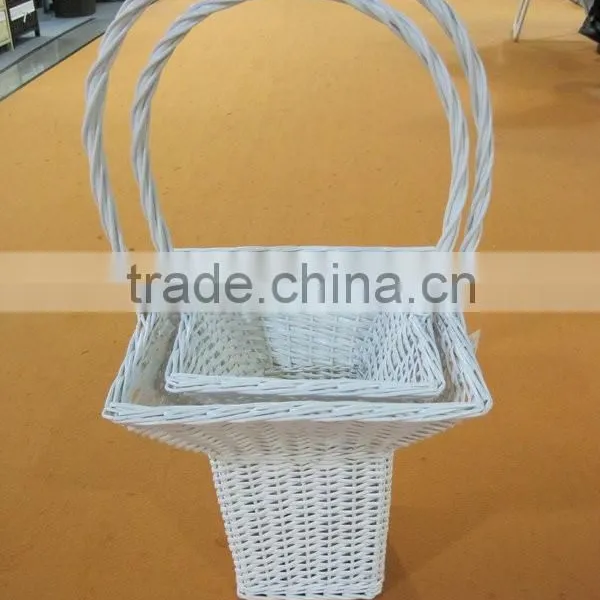 High Quality a Set of 2 Pcs Square White Wicker Flower Baskets