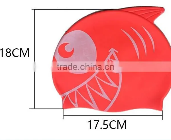 2016 Summer Fashionable Comfortable Wear Silicone Waterproof Cartoon Shark Children Swimming Cap photo-3
