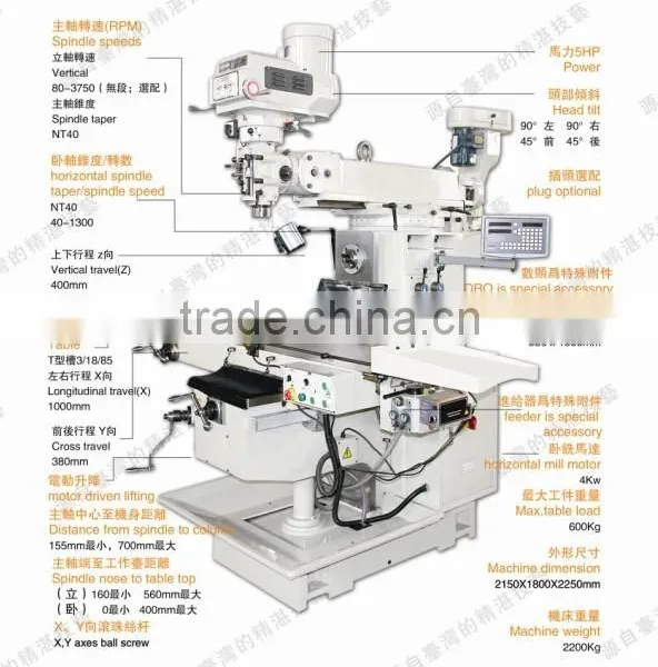 Conventional Horizontal and Vertical l Milling Machine for Metal photo-2