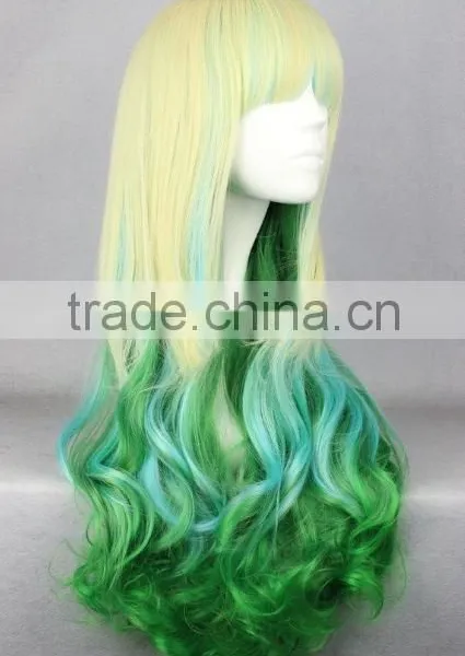 Costume Synthetic Crazy Color Kinky for Halloween Party Wig Yellow and Green Wig N413 photo-2