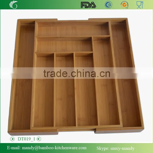 DT019 Expandable Bamboo Cutlery Tray , Kitchen Utensil Organization photo-2