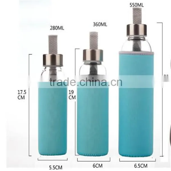 Top Level Quality Stylish Environmental Borosilicate Glass Water Bottle With Colorful Sleeve 280ml/360ml/550ml photo-6