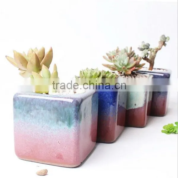Attractive Kiln Glaze Square Mini Ceramic Flower Pots photo-3