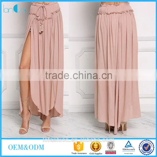 Blush Ruched New Arrive Boho High Slit Maxi Skirts Long