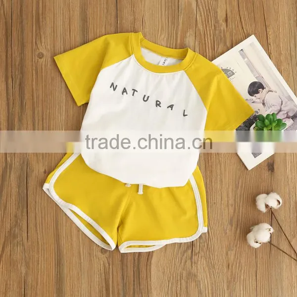 2017 Bulk Wholesale Girls Summer Clothing Set Raglan Sleeve t Shirt and Shorts Sports Style Suits photo-2