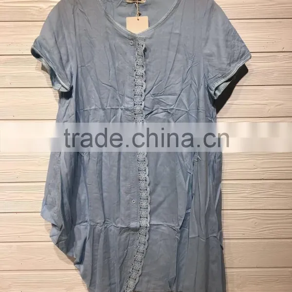 GZY Stock Short Sleeve Goog Quality Cotton Blouse Neck Design photo-6
