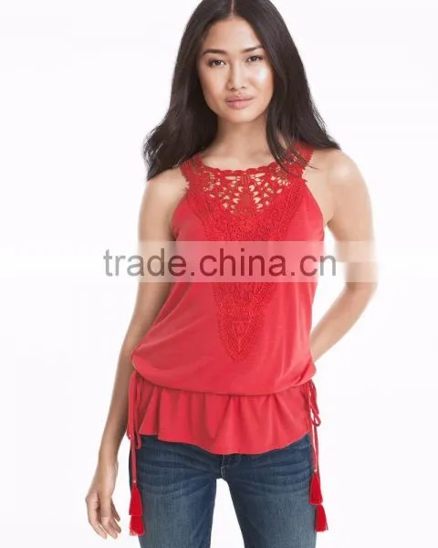MGOO Hot Selling Girls Sexy Sleeveless Top Sewn With Lace Modern Women Fashion Tops photo-2