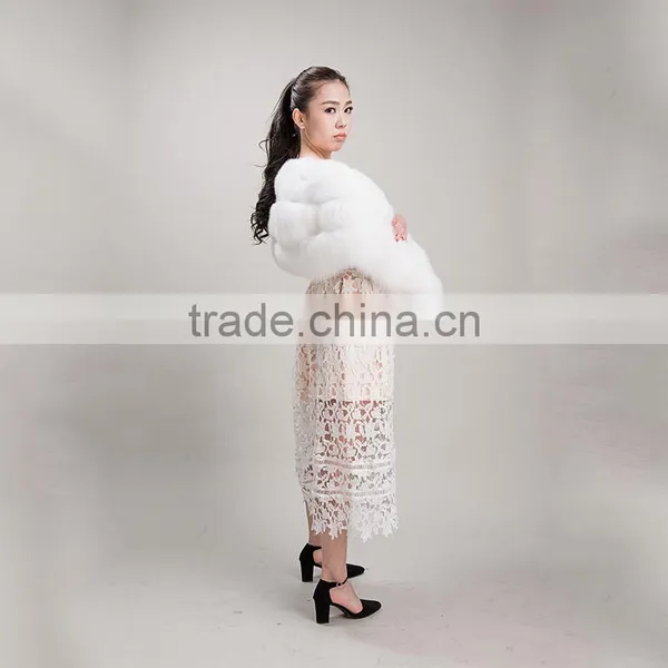 Myfur Classic Style Women White Fox Fur Shawl Real Fur Cape For Lady photo-4