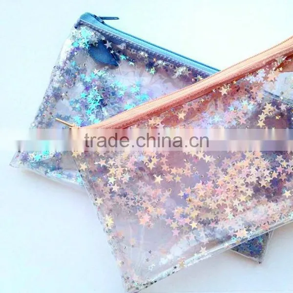 Planner Internal Pocket Custom Pvc Shaker Pocket With Zipper Top Transparent Pocket With Sequins photo-2