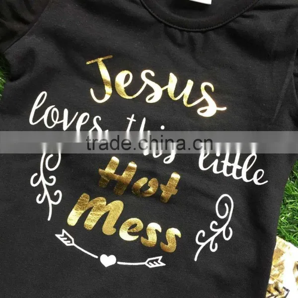 2016 Summer Girls Outfit Baby Girls Clothing Jesus Loves This Little Hot Mess Clothes With Matching Headband photo-2
