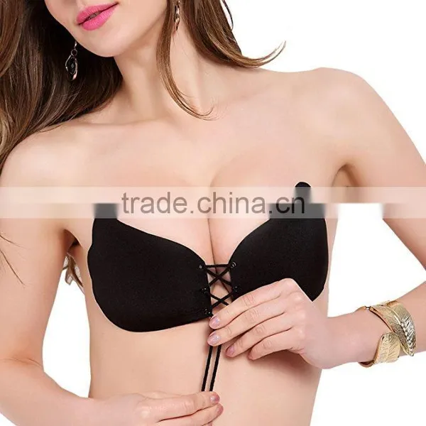 Adhesive Bra, Push Up Strapless Bra With Drawstring Reusable Invisible Silicone Backless Bras for Women