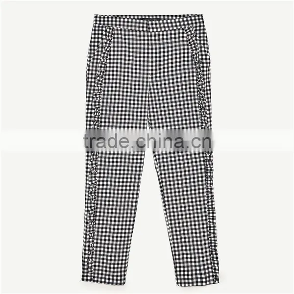 Spring Women Soft Slim Gingham Trousers photo-6