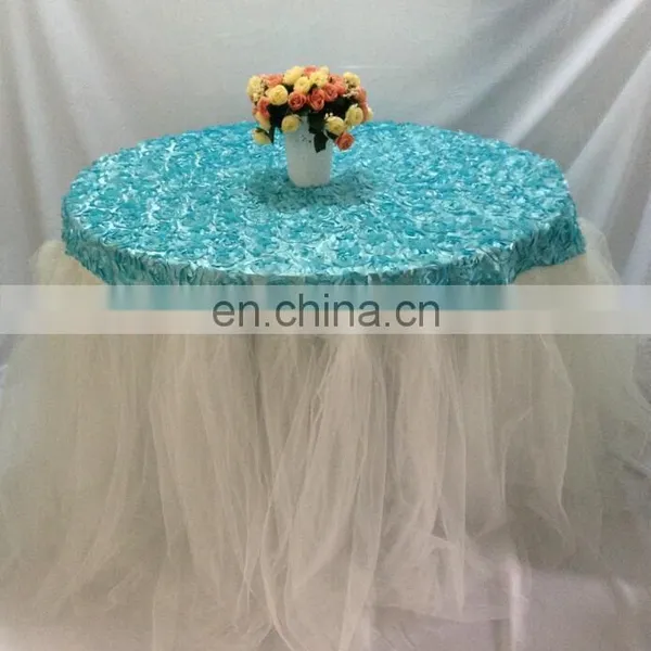 Tiffany Blue Rosette With White Tulle Wedding Table Skirting Designs