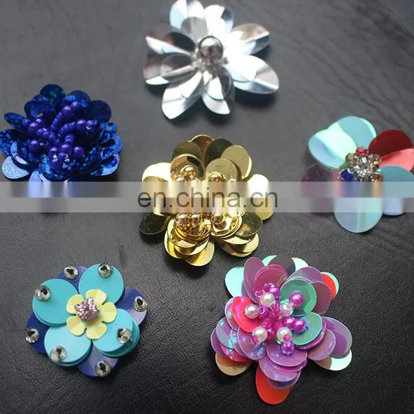 2017 New Look 3D Handmade Colorful Sequin Flower With Pearl and Rhinestone photo-3
