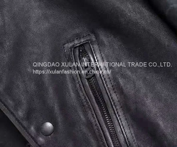 HOT SALE 2021 NEW FASHION MEN'S WASHED BASEBALL GENUINE SHEEPSKIN LEATHER JACKET photo-5