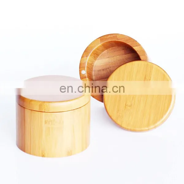 Natural Small Round Bamboo Salt Cellar Herb & Spice Pepper Storage Box With Magnetic Swivel Lid Pantry Organizer photo-3