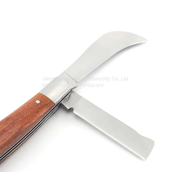 High Quality 3cr13 Steel Double Blade Cutting Garden Knife Pocket Folding Grafting Knife With Wood Handle photo-3