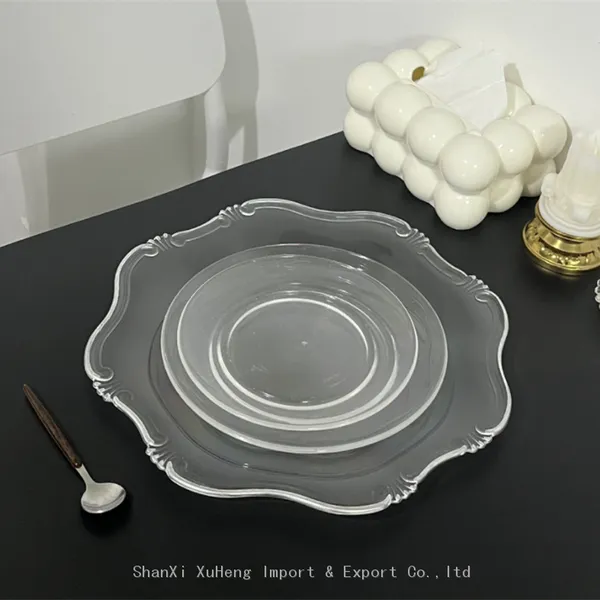 Wholesale Silver Rim Clear Charger Plates Wedding Party Plastic Table Dishes And Plates photo-4