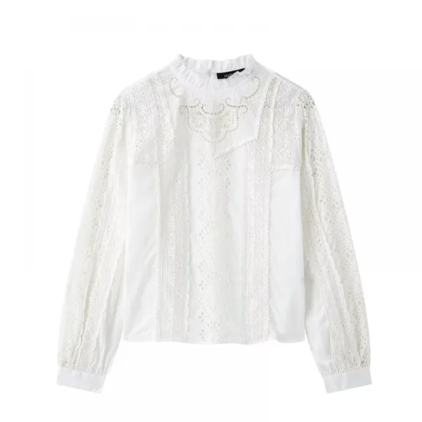 New European and American Women's Fashion Cotton Embroidery Romantic Round-neck Shirt