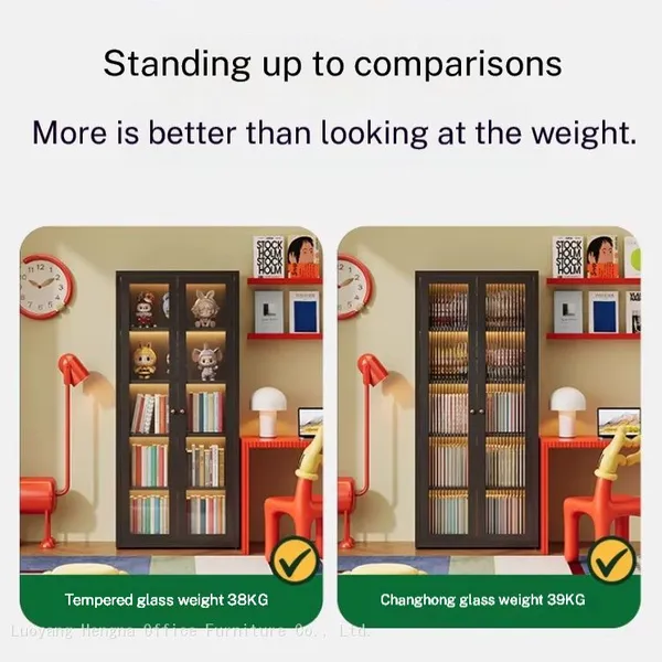 Glass Door Bookcase Cabinet GDB-01 | Adjustable Shelves, Rounded Corners | Living Room & Office Display | OEM/ODM photo-4