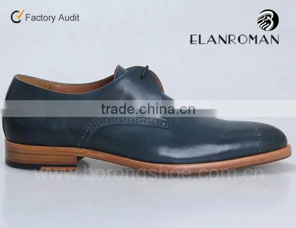 Gentle Fashion Real Calf Leather Derby Dyed Blue Men Business Natural Leather Dress Shoes photo-2