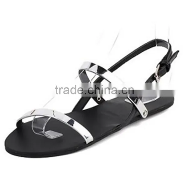 New Double Belt Buckle Metal Sequin Women's Casual Sexy Flat Sandals photo-2