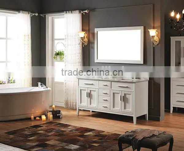 Double Sinks Solid Wood Bathroom Vanity With 18mm Marble photo-6