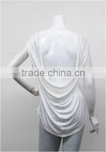 Wholesale Women White Plain Fashion Top,OEM High Quality Polyester/cotton Ladies Shirt Top photo-3