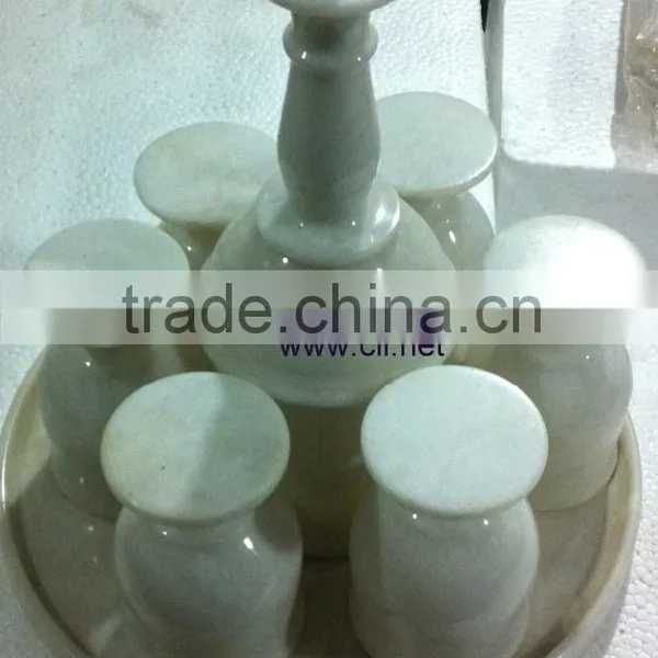 White Marble Wine Glass and Jugs Set With Tray