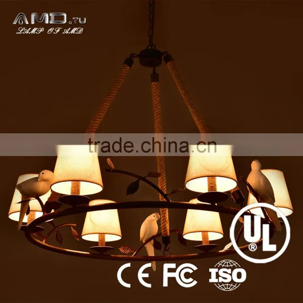 Resin Creative Bird Cloth Lamp Shade Lighting Iron Handmade Hemp Rope Light photo-4