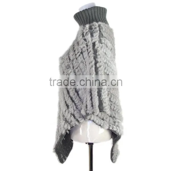 Rabbit Fur Cape Knitted Triangle Fur Cape,KZ14087 photo-2