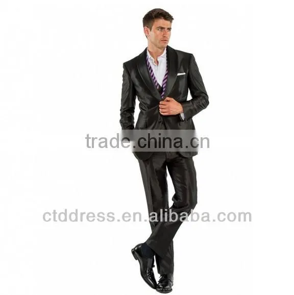 2014 Top Quality Two Pieces 2 Button 100% Wool Black Bespoke Mens Suit