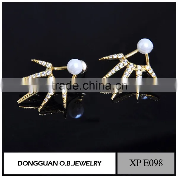 Dubai Gold Jewelry Earring 18k Gold White Gold Plated Stud Diamond Earring/ Pearl Earing photo-2