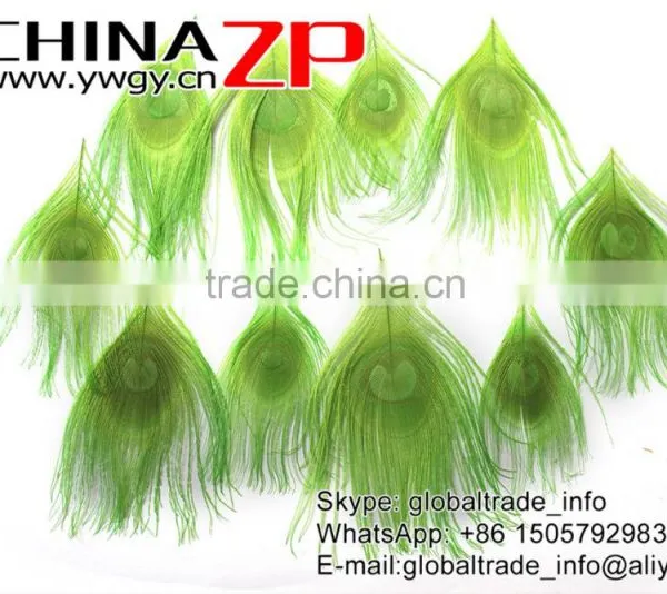 ZPDECOR Factory Bulk Sale Cheap Selling Dyed Lime Green Trimmed Short Peacock Feathers for DIY photo-2