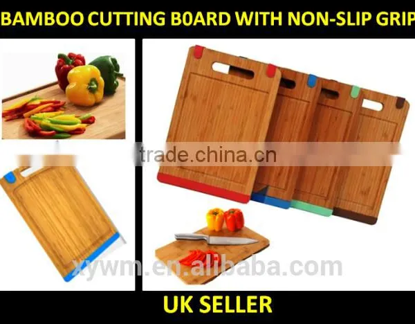 BAMBOO CHOPPING BOARD WOOD FOOD CUTTING SLICING WOODEN CUTTER SIDE SILICONE GRIP photo-3