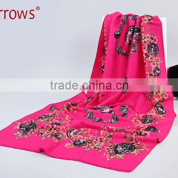 2016 New Design 100% Arcylic Women Ladies Winter Scarf Shawls Wrap Printed Coins and Floral Pattern Tassel photo-5