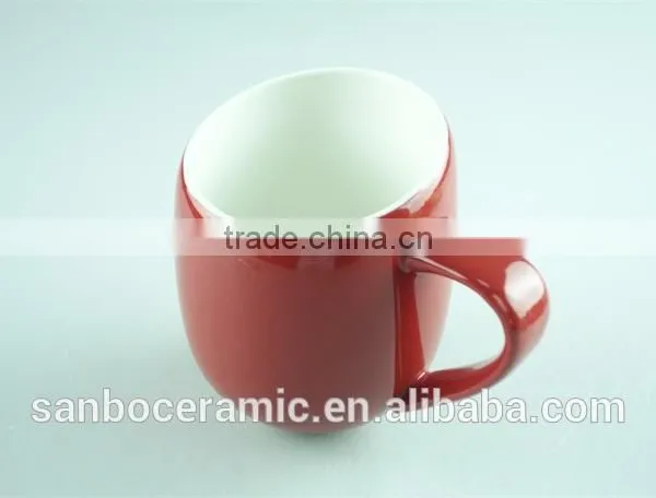 Red Colored Ceramic Stoneware Milk Mug With Handle / Unique Shaped Glazed Mugs photo-3