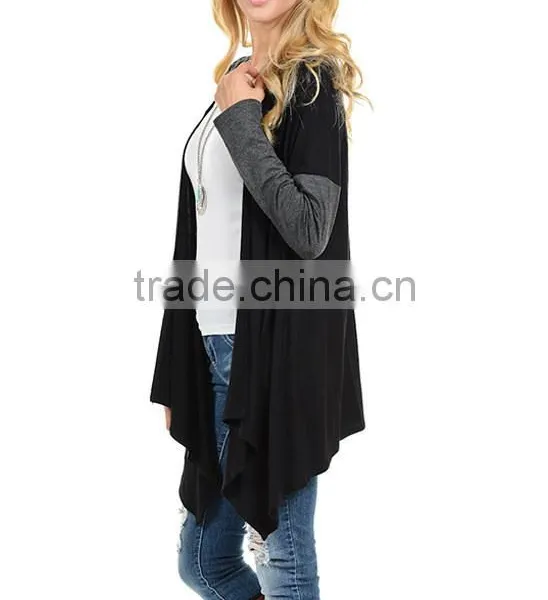 Stylish Girls Ladies Women Fashion 95% Rayon 5% Spandex Black Open Cardigan With Long Sleeve Cardigan Sweaters Wholesale photo-3