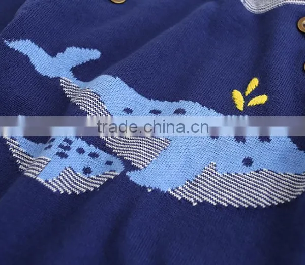 Hot Knitted Patchwork Whale Pattern Round Collar Children Sweater of High Quality photo-3