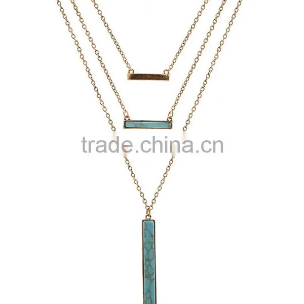 Elegant Turquoise Material Multilevel Silver Necklace photo-2