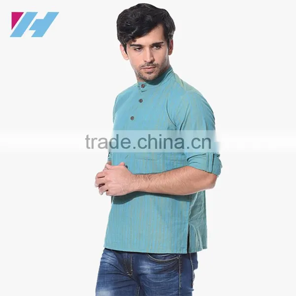 Men Fashion Long Sleeve Blue Striped Kurta photo-2