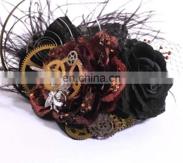 Steampunk Mini Hat Fascinator With Flowers and Gears photo-6