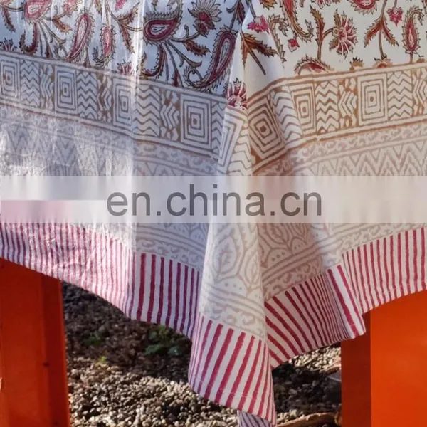 Indian Cotton Block Printed Table Cloth Floral Table Cloth