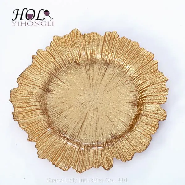 Elegant Gold Dinner Charger Plates Factory Wholesale 13inch Glass Plates for Decoration or Wedding