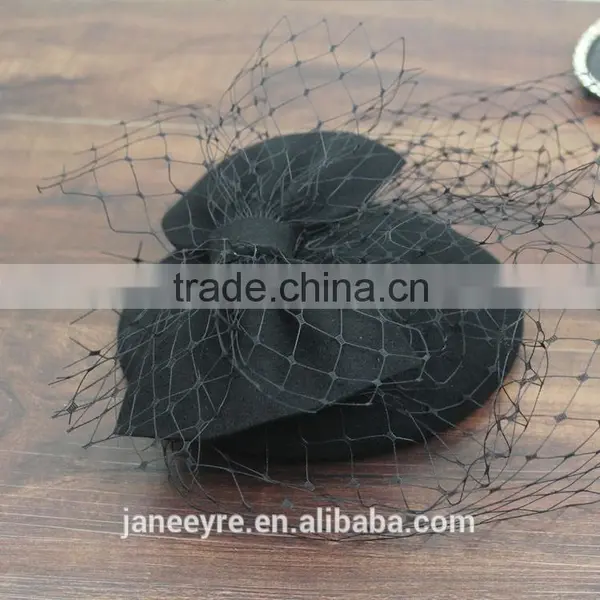 2015 Fashionable Mini Wool Hat Fascinator Hat With Veiling photo-5