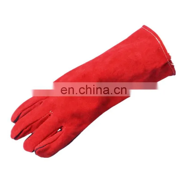Anti-slip Industrial Cow Split Cut Resistant Leather Long Safety Working Welding Gloves For Welder photo-3