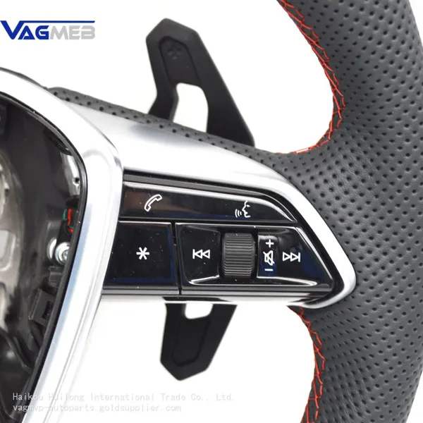 For Audi A6 C8 Punched Leather Red Stitching Multifunction Steering Wheel Assembly photo-3